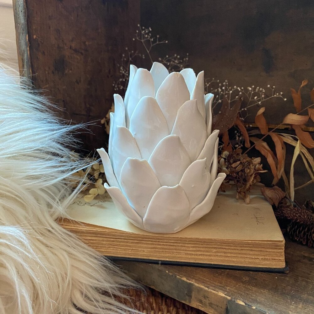 Two's Company - White Single Porcelain Artichoke Tealight Holder - Picture 2 of 9
